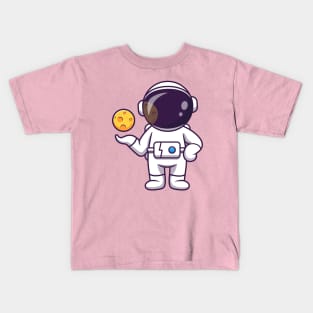 Cute Astronaut With Moon Cartoon Kids T-Shirt